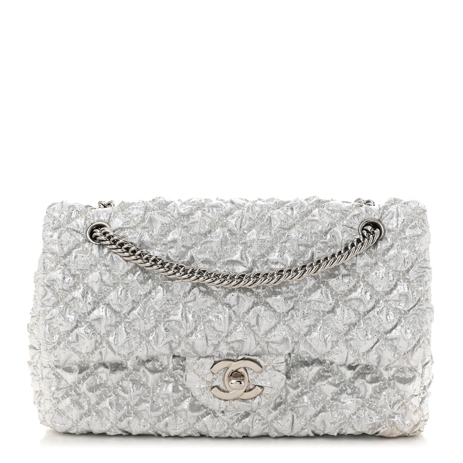 Chanel Metallic Lame Quilted Small Double Flap Silver 1716635