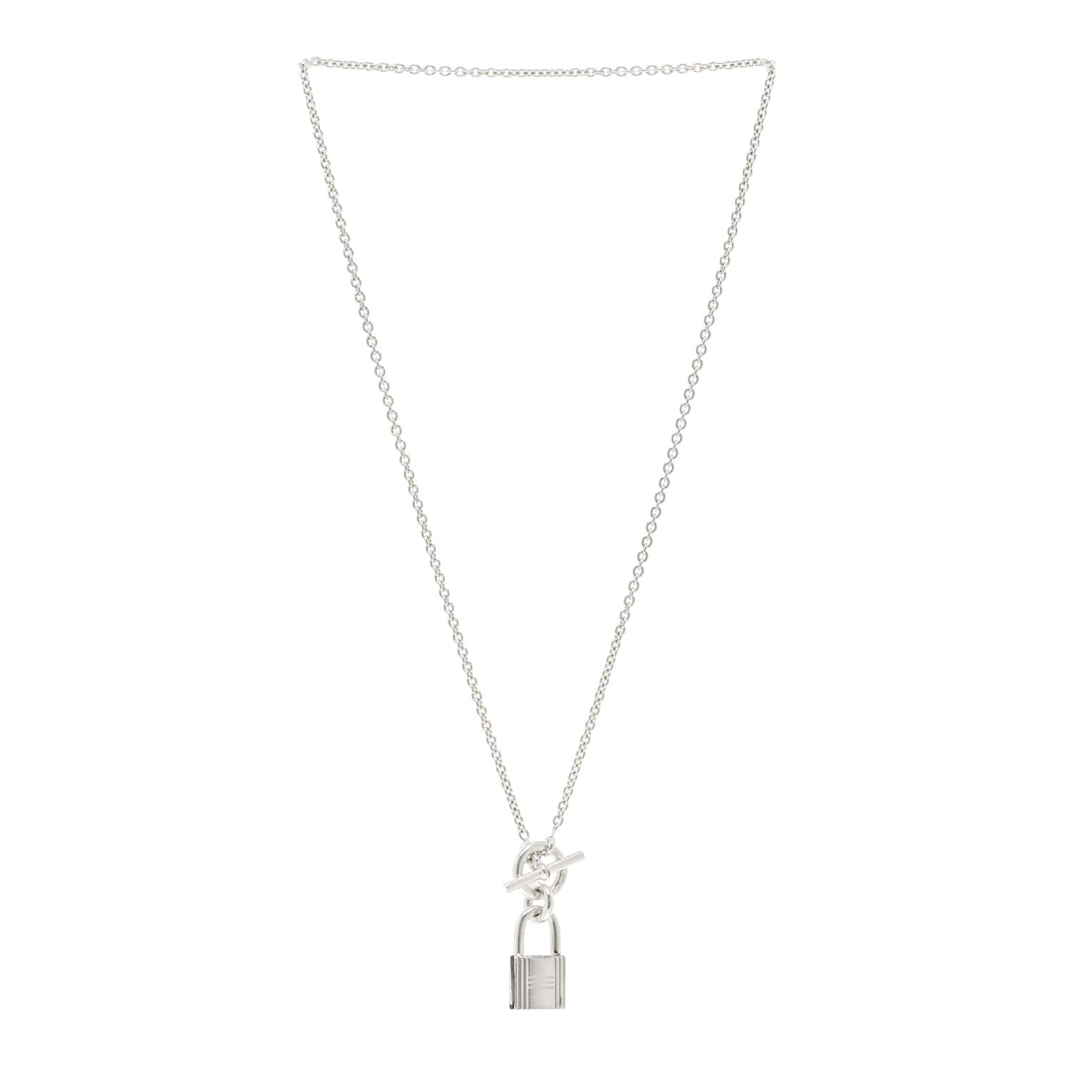 Hermes Sterling Silver Cadenas Kelly Lock Pendant Necklace 3 of 4