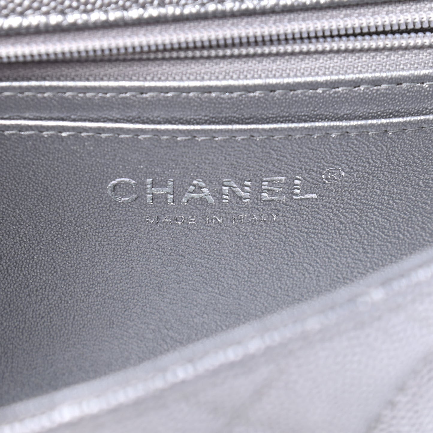 Metallic Caviar Quilted Mini Top Handle Rectangular Flap Silver
