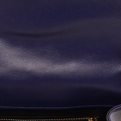 Saint Laurent Grain De Poudre Matelasse Chevron Large Monogram Satchel Blue 10 of 16