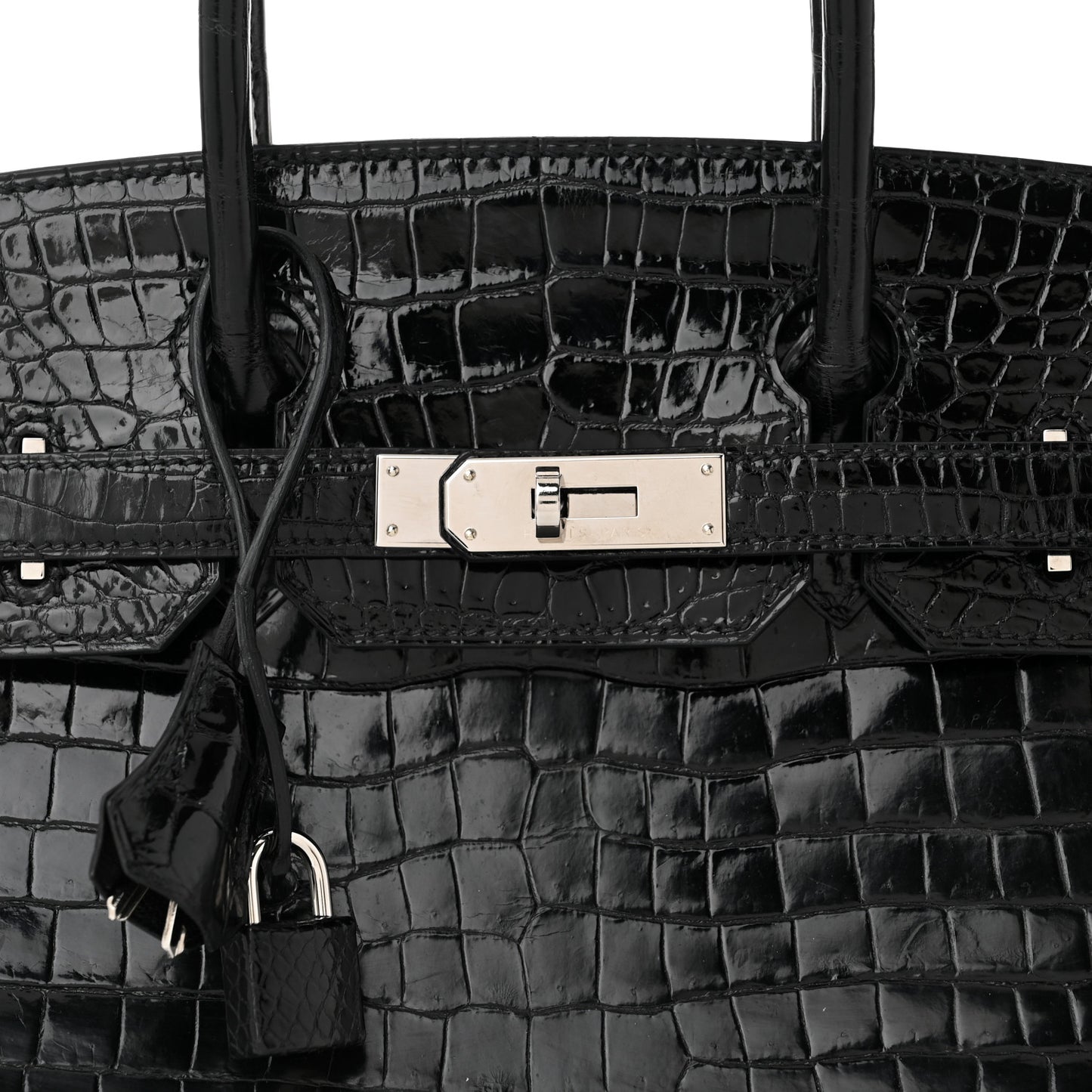 Shiny Porosus Crocodile Birkin 30 Black