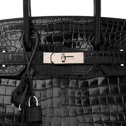Hermes Shiny Porosus Crocodile Birkin 30 Black 8 of 12