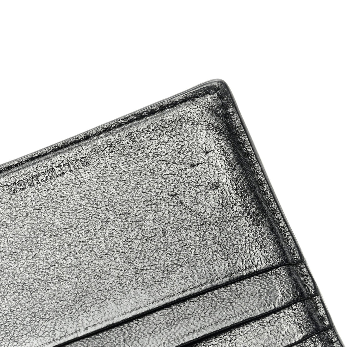 Calfskin Paris Logo Cash Square Bi-Fold Wallet Black White