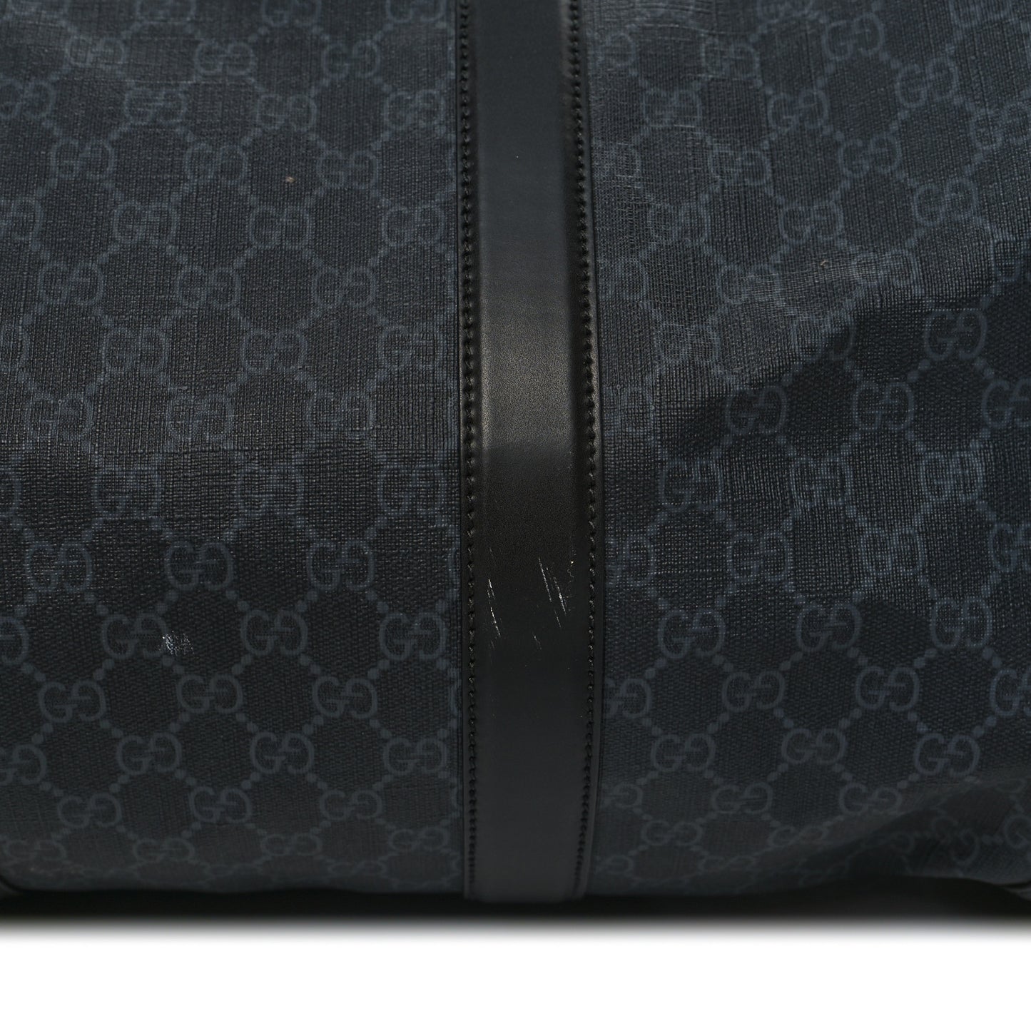 Soft GG Supreme Monogram Appia Calfskin Web Large Carry On Duffle Bag Black Grey
