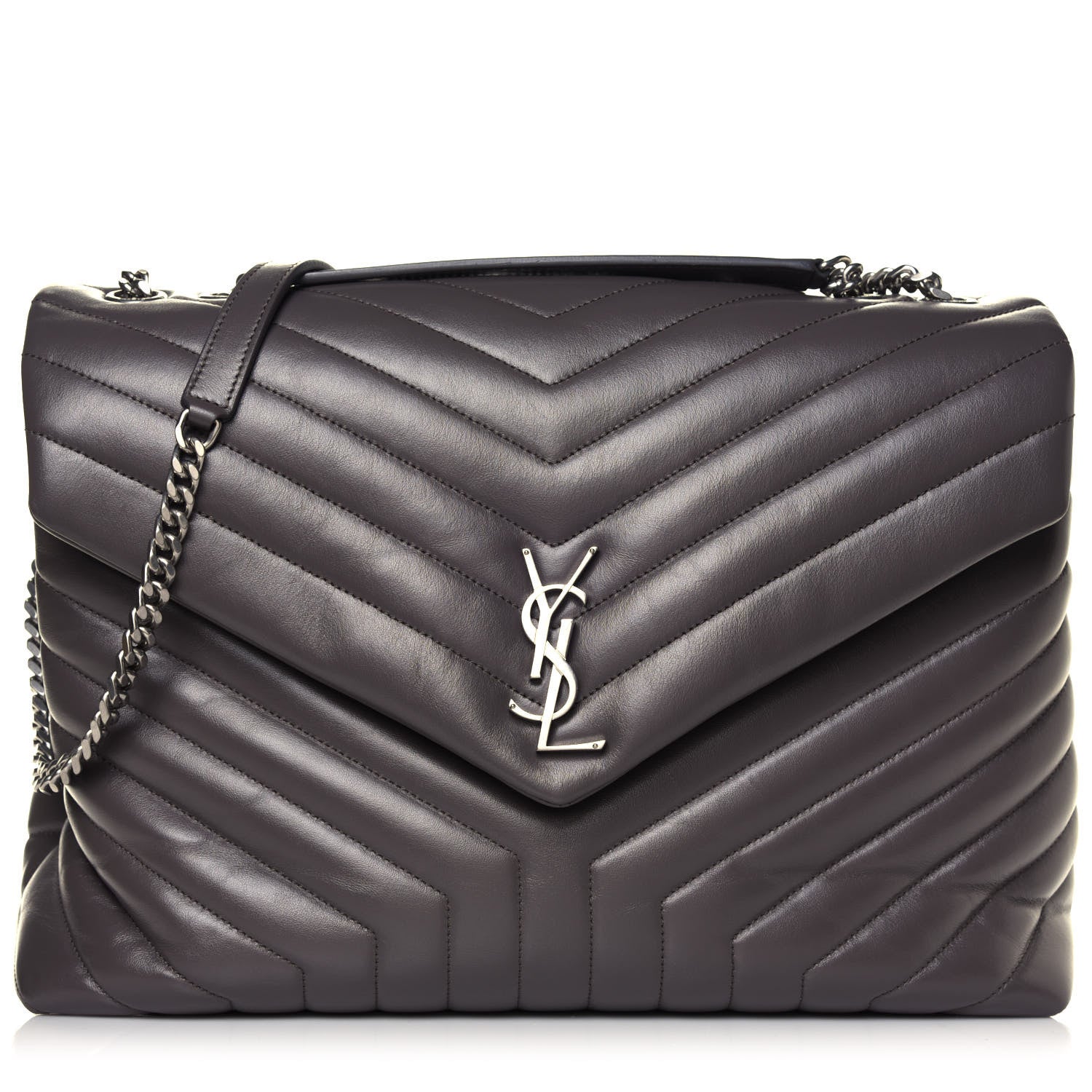 Saint Laurent Calfskin Y Quilted Monogram Large Loulou Chain Satchel Asphalt 1 of 4