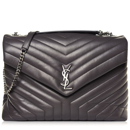 Saint Laurent Calfskin Y Quilted Monogram Large Loulou Chain Satchel Asphalt 1 of 4
