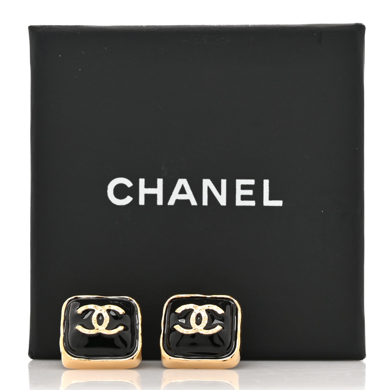 Chanel Resin CC Square Earrings Gold Black 5 of 5