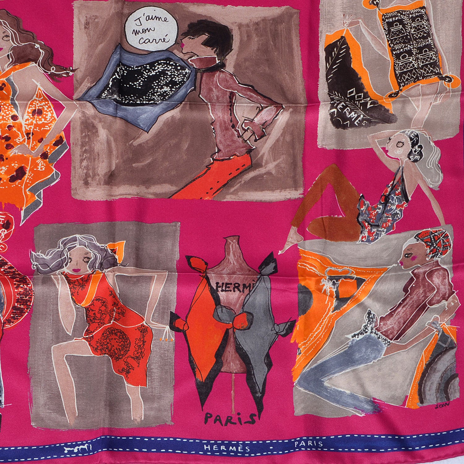 Hermes Silk J'aime Mon Carre Scarf 70 Rose Indien Marron Glace Orange 3 of 5