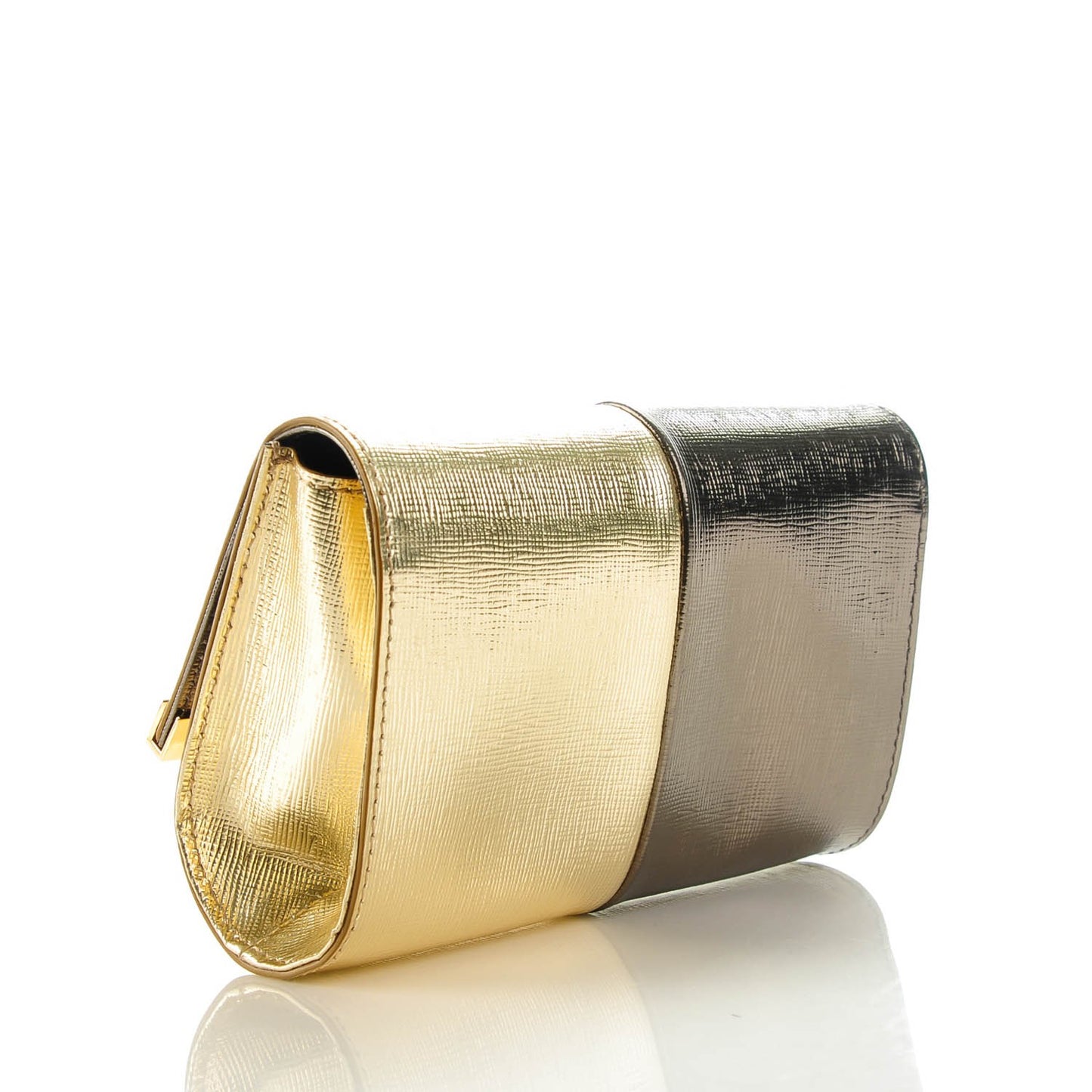 Vitello Mirror Elite Bi-Color Mini Rush Clutch Gold Grey