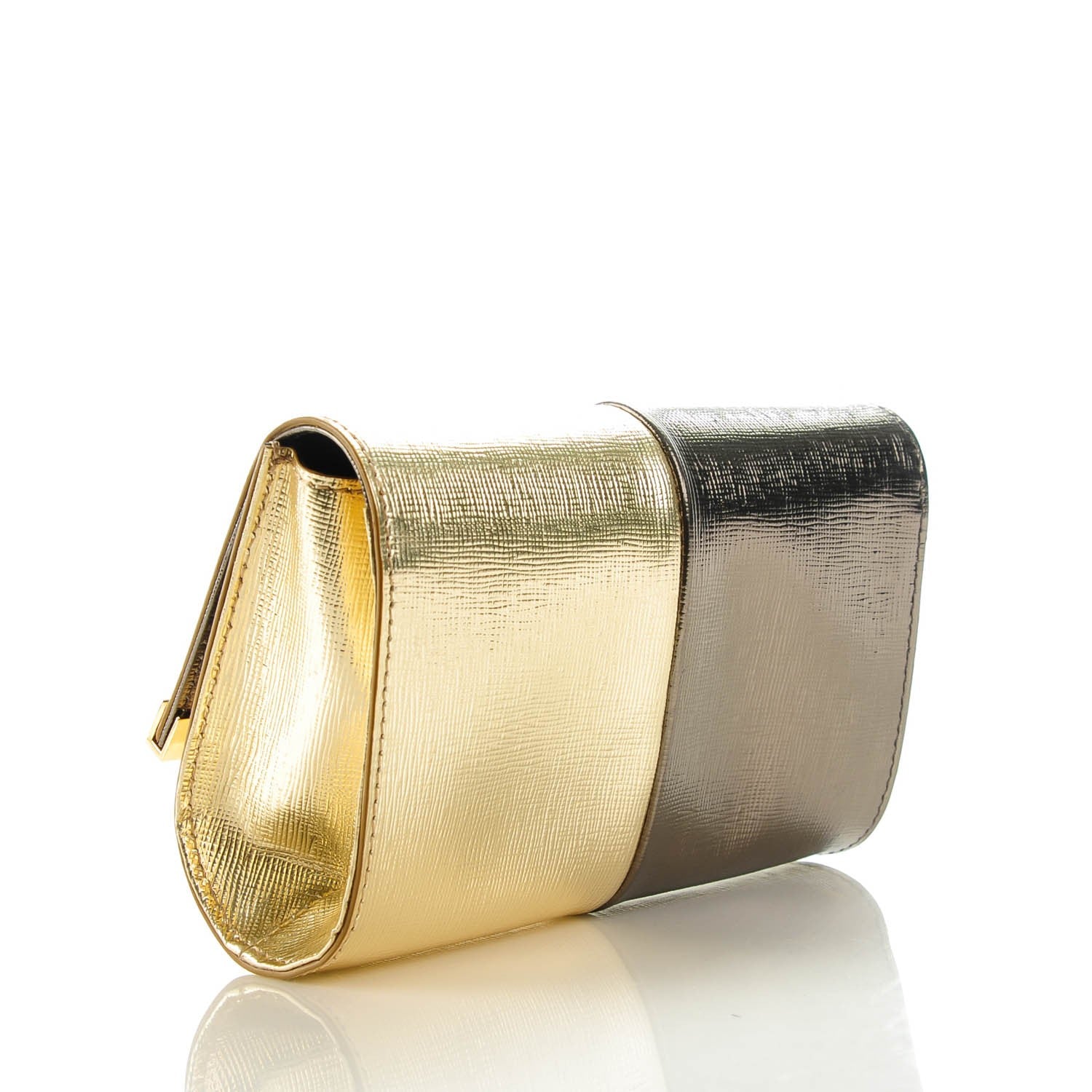 Fendi Vitello Mirror Elite Bi-Color Mini Rush Clutch Gold Grey 3 of 8
