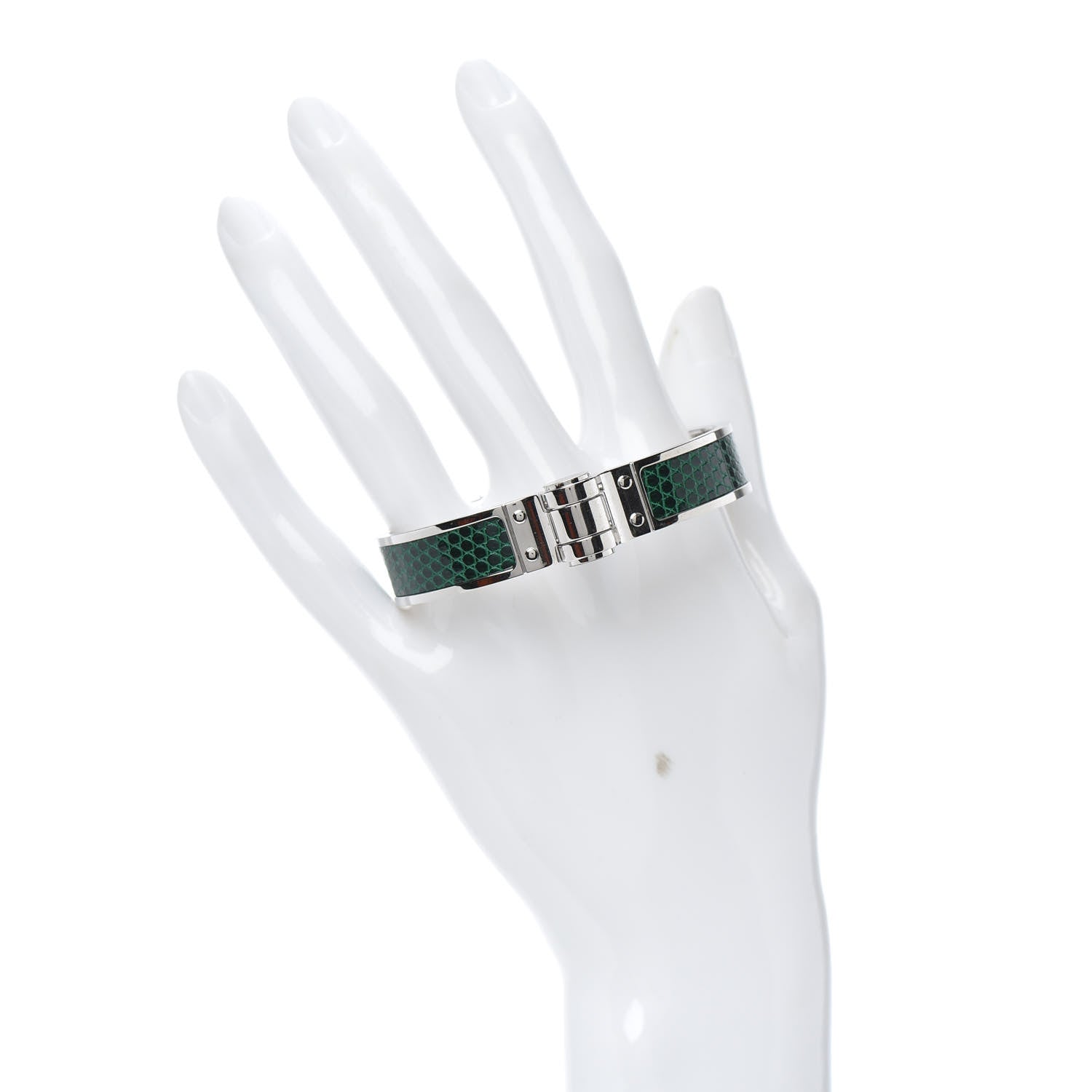 Hermes Lizard Charniere Cuir Narrow Hinged Bracelet S Vert Moyen 2 of 4