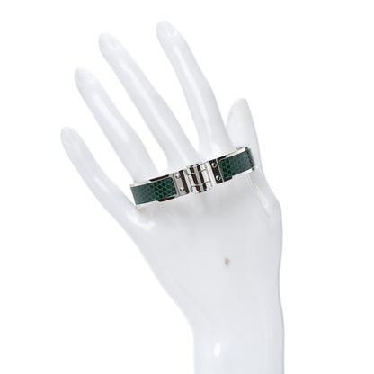 Hermes Lizard Charniere Cuir Narrow Hinged Bracelet S Vert Moyen 2 of 4