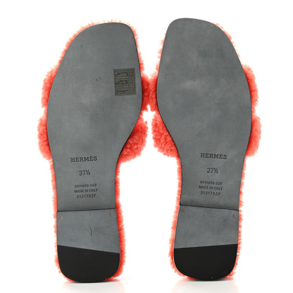 Hermes Woolskin Oran Sandals 37.5 Orange 5 of 8