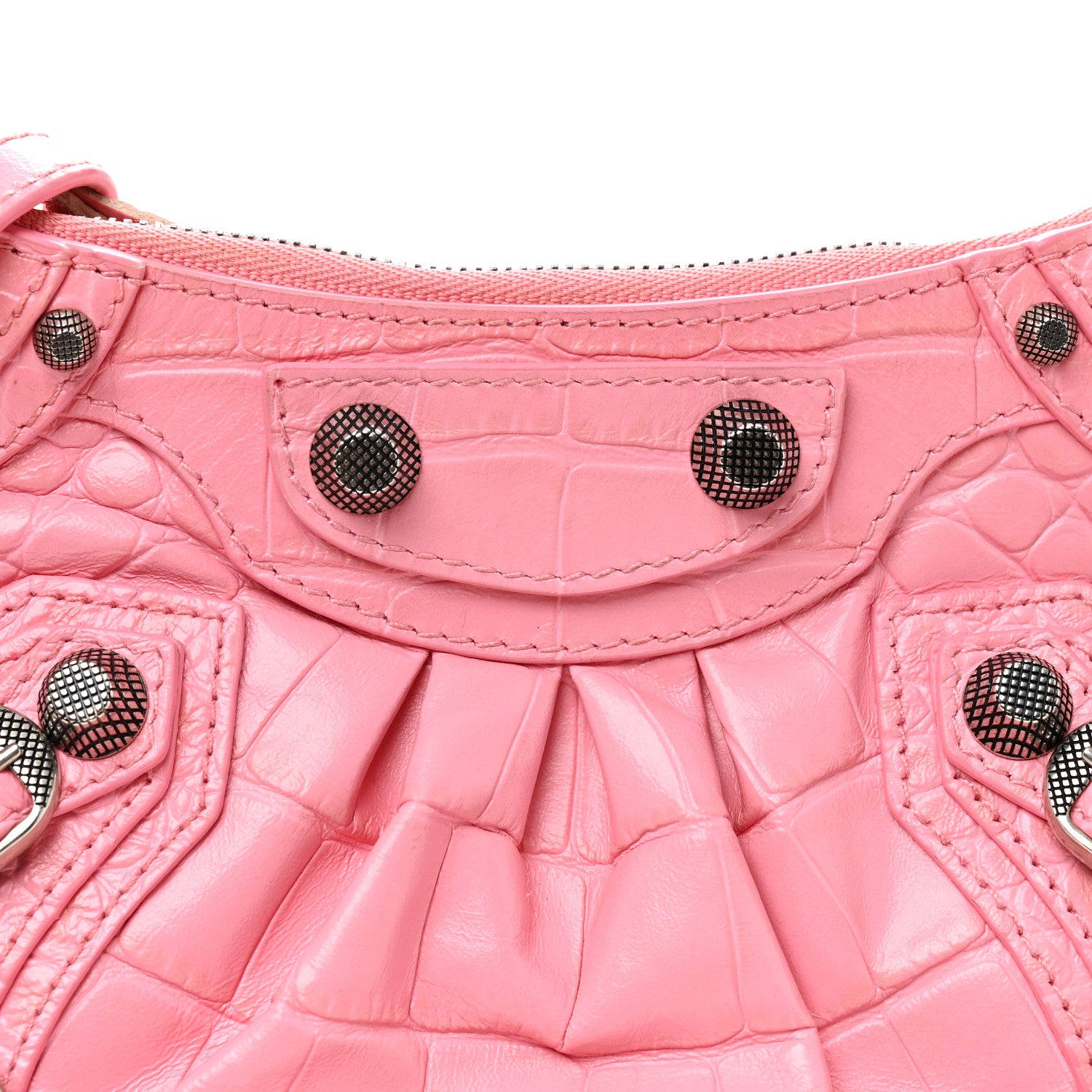 Balenciaga Extra Supple Calfskin Crocodile Embossed Le Cagole Mini Purse With Chain Sweet Pink 7 of 9