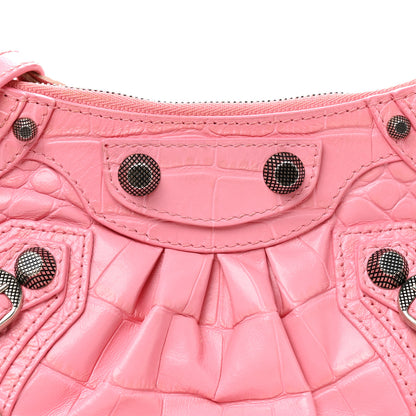 Balenciaga Extra Supple Calfskin Crocodile Embossed Le Cagole Mini Purse With Chain Sweet Pink 7 of 9
