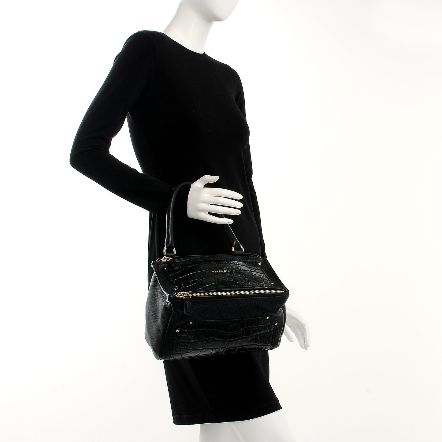 Calfskin Crocodile Embossed Small Pandora Black