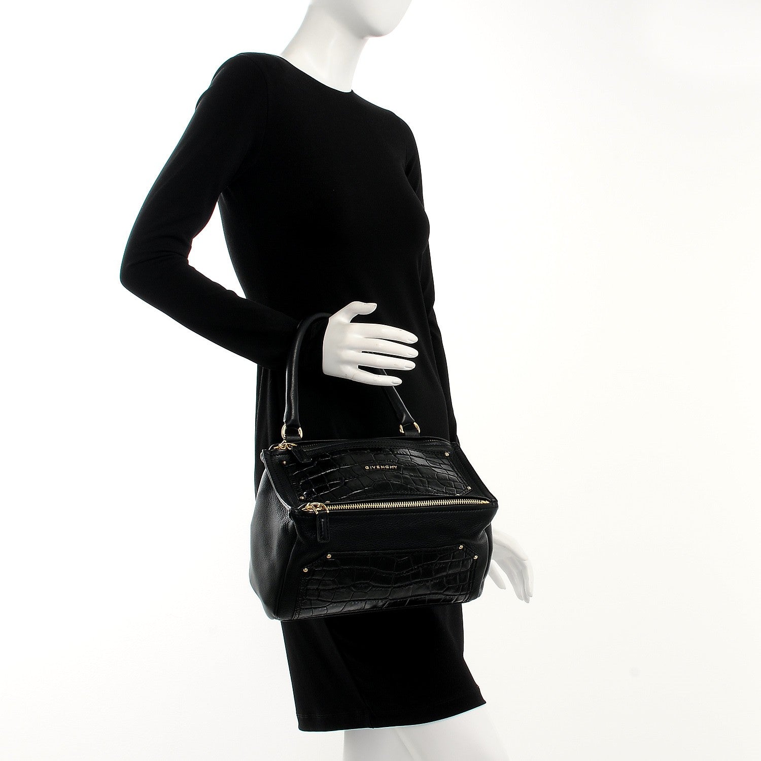 Givenchy Calfskin Crocodile Embossed Small Pandora Black 3 of 8