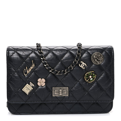 Chanel Aged Calfskin Quilted Lucky Charms 2.55 Reissue Wallet On Chain WOC Black 1 of 11