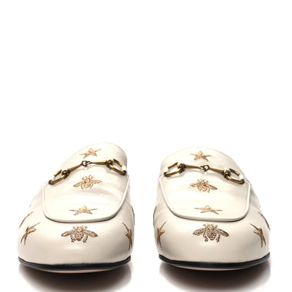 Gucci Goatskin Bee Star Embroidered Womens Princetown Slippers 39.5 Mystic White 2 of 9
