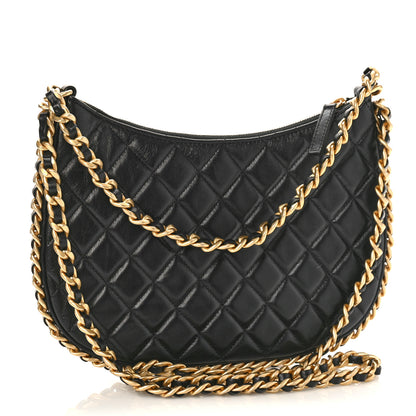 Chanel Shiny Crumpled Lambskin Quilted Large Trendy Chain Around Hobo Black 3 of 9