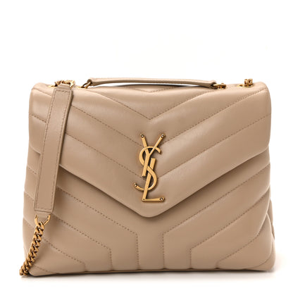 Saint Laurent Calfskin Y Quilted Monogram Small Loulou Chain Satchel Dark Beige 1 of 10