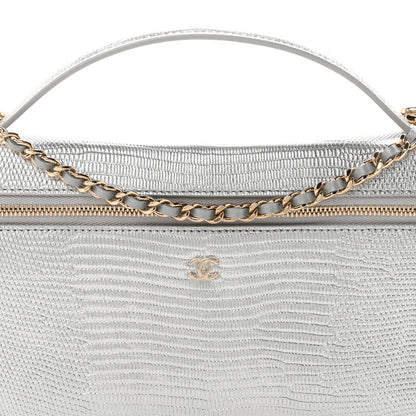 Chanel Lizard Embossed Top Handle Slim Vanity With Chain Silver 8 of 11
