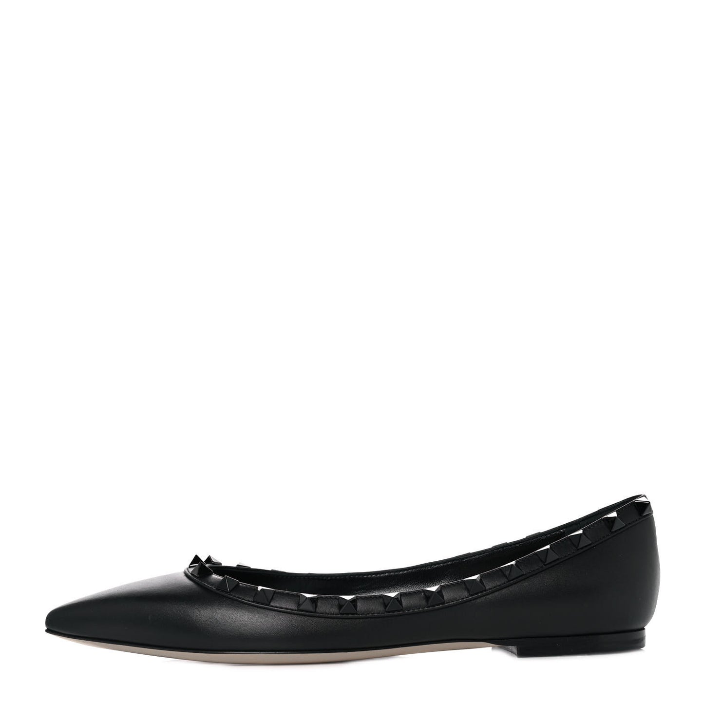 Calfskin Lacquered Monochrome Rockstud Ballerina Flats 38.5 Black