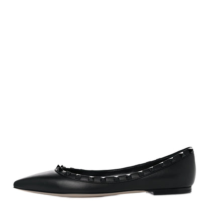 Valentino Garavani Calfskin Lacquered Monochrome Rockstud Ballerina Flats 38.5 Black 1 of 10