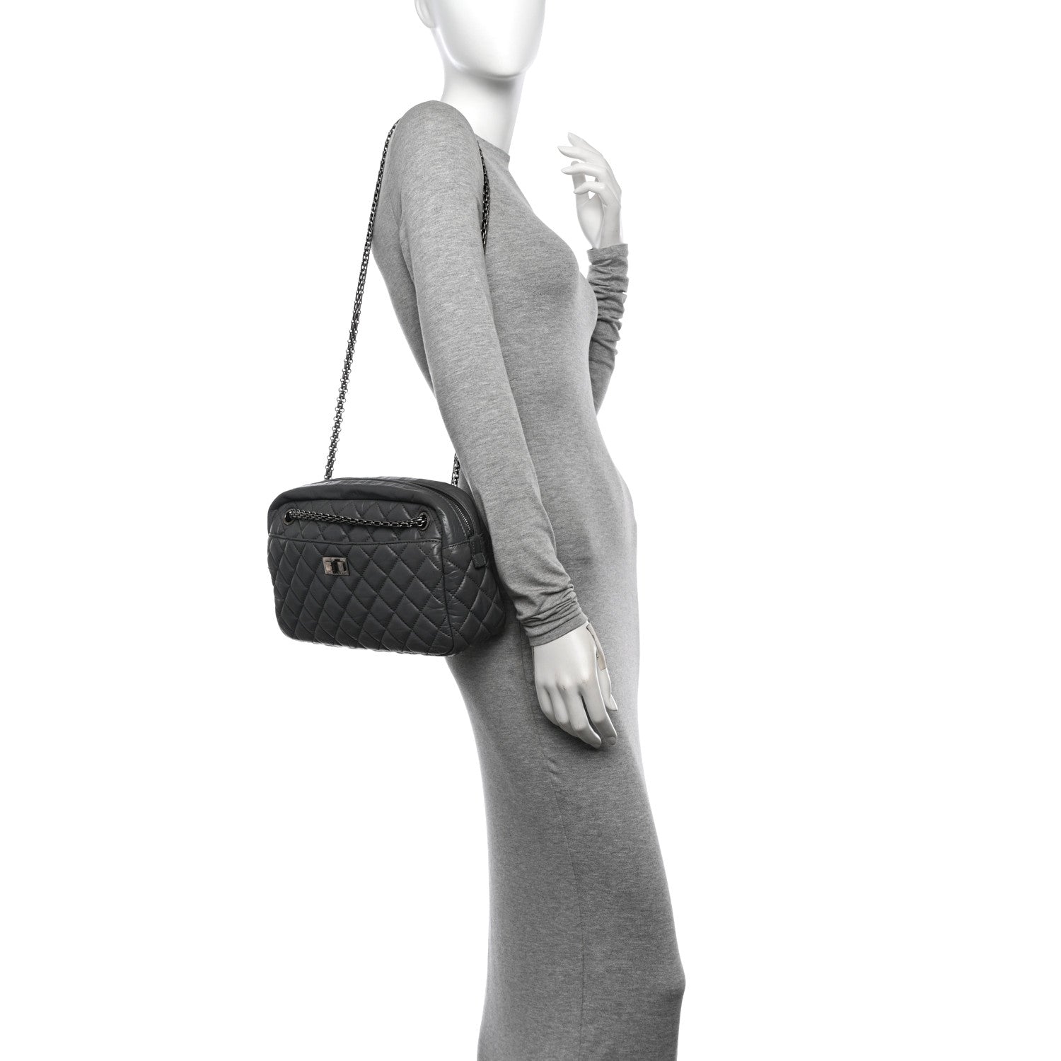 Chanel Aged Calfskin Quilted Medium Reissue Camera Case Grey 2 of 12