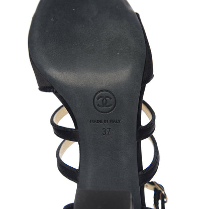 Chanel Satin Pearl Bow Sandals 37 Black 6 of 8