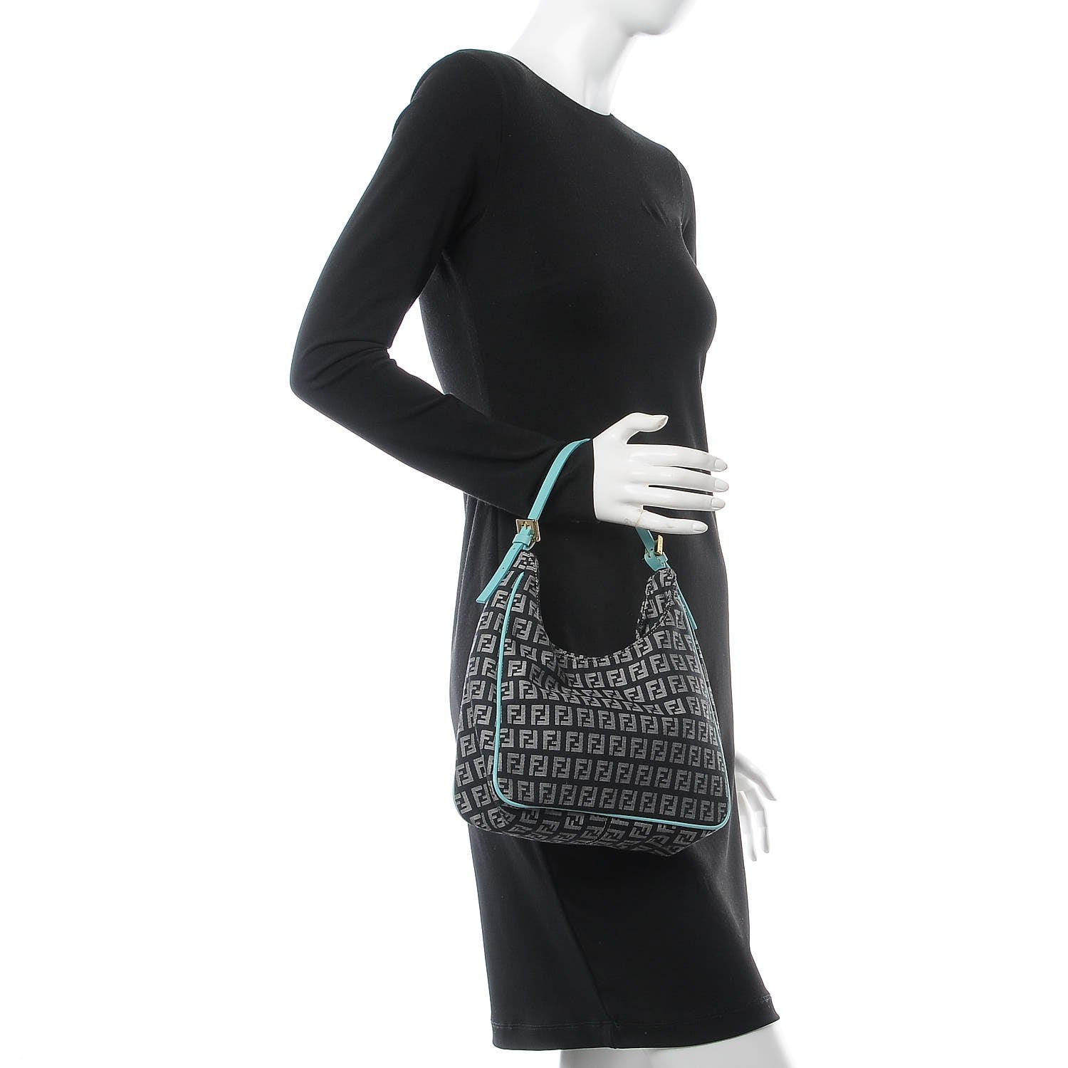 Fendi Zucchino Mini Hobo Black White Azzurro 2 of 9