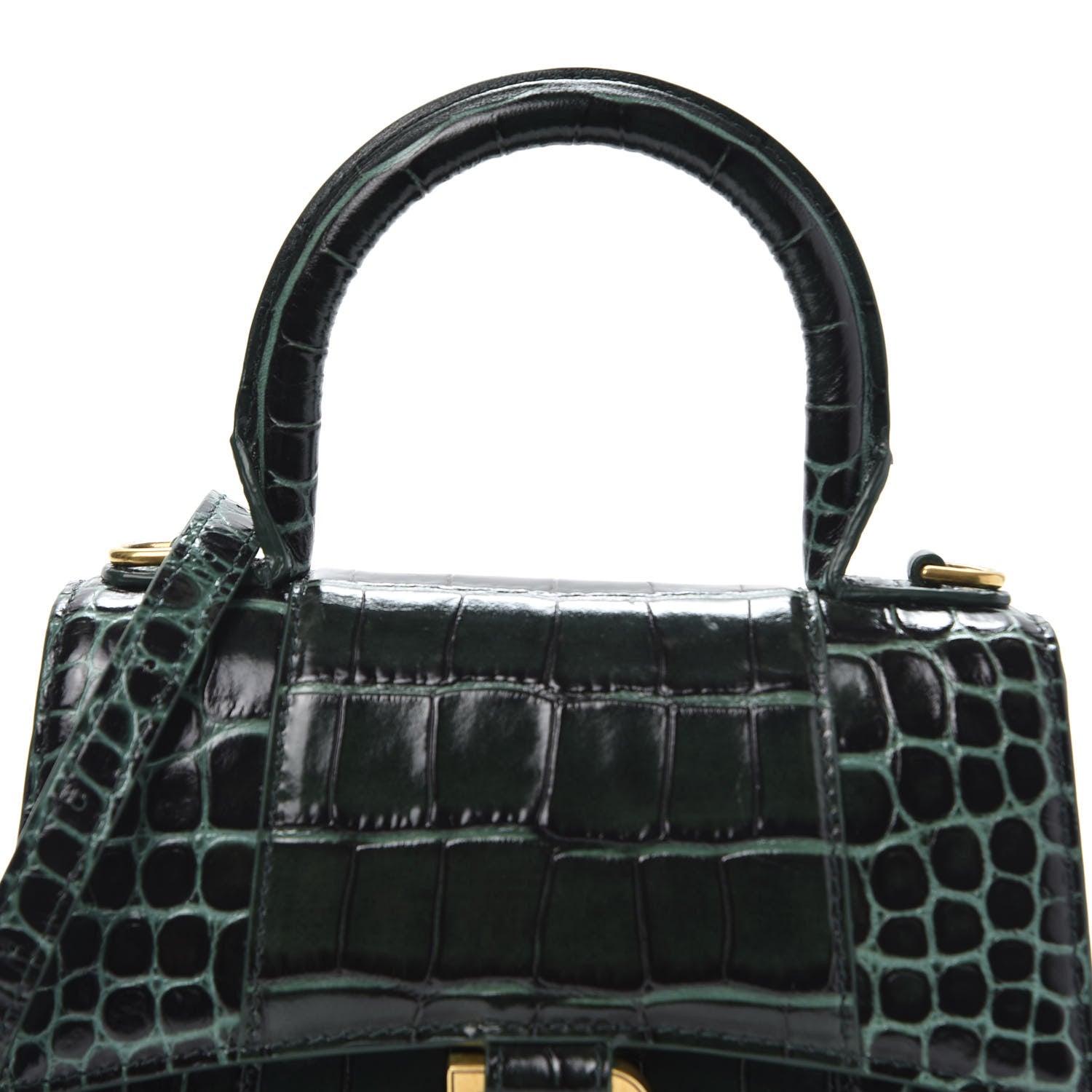 Balenciaga Shiny Calfskin Crocodile Embossed Hourglass Top Handle Bag XS Forest Green 8 of 8