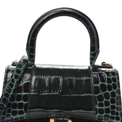 Balenciaga Shiny Calfskin Crocodile Embossed Hourglass Top Handle Bag XS Forest Green 8 of 8