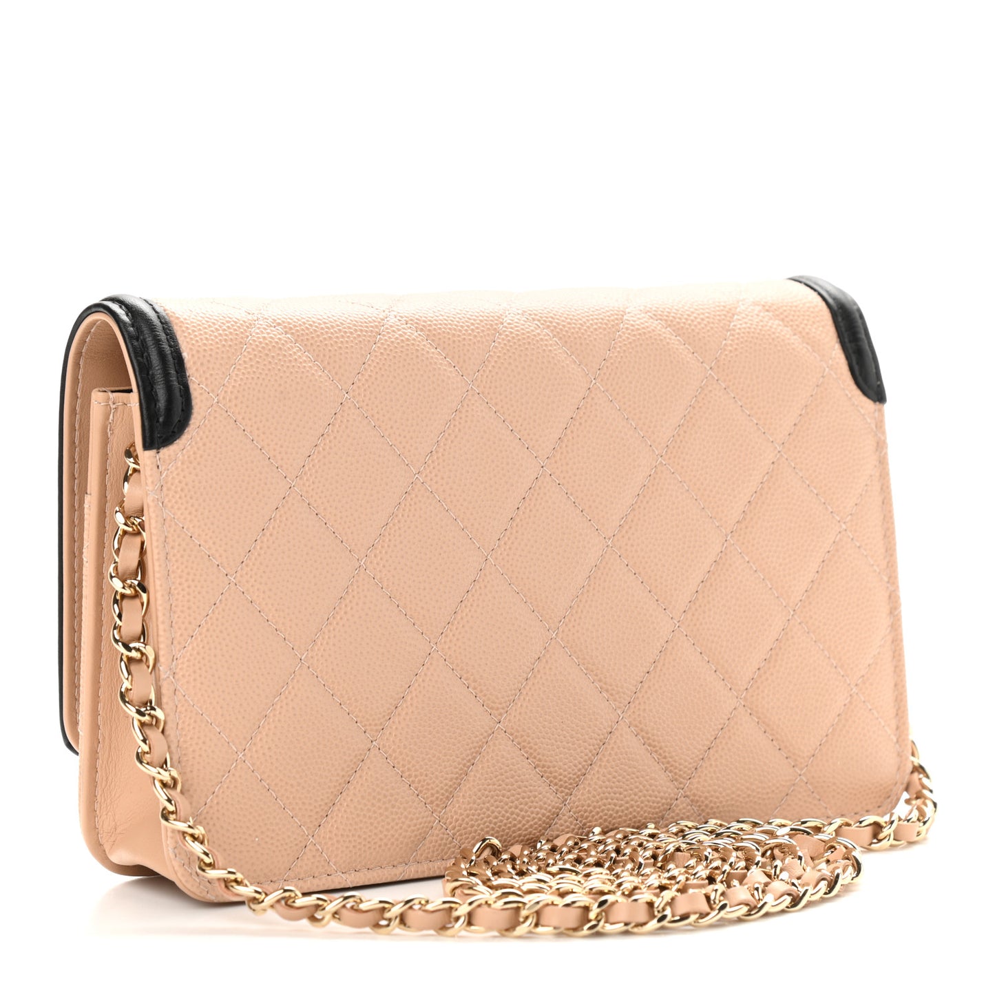 Caviar Quilted CC Filigree Wallet On Chain WOC Beige Black