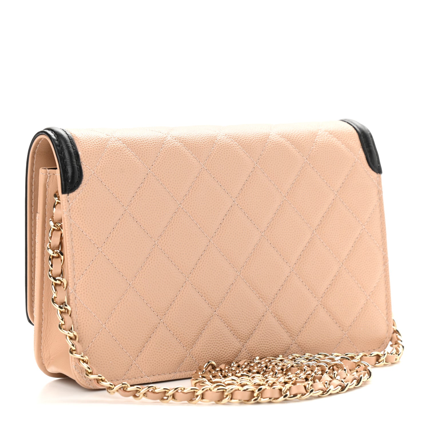 Chanel Caviar Quilted CC Filigree Wallet On Chain WOC Beige Black 3 of 10