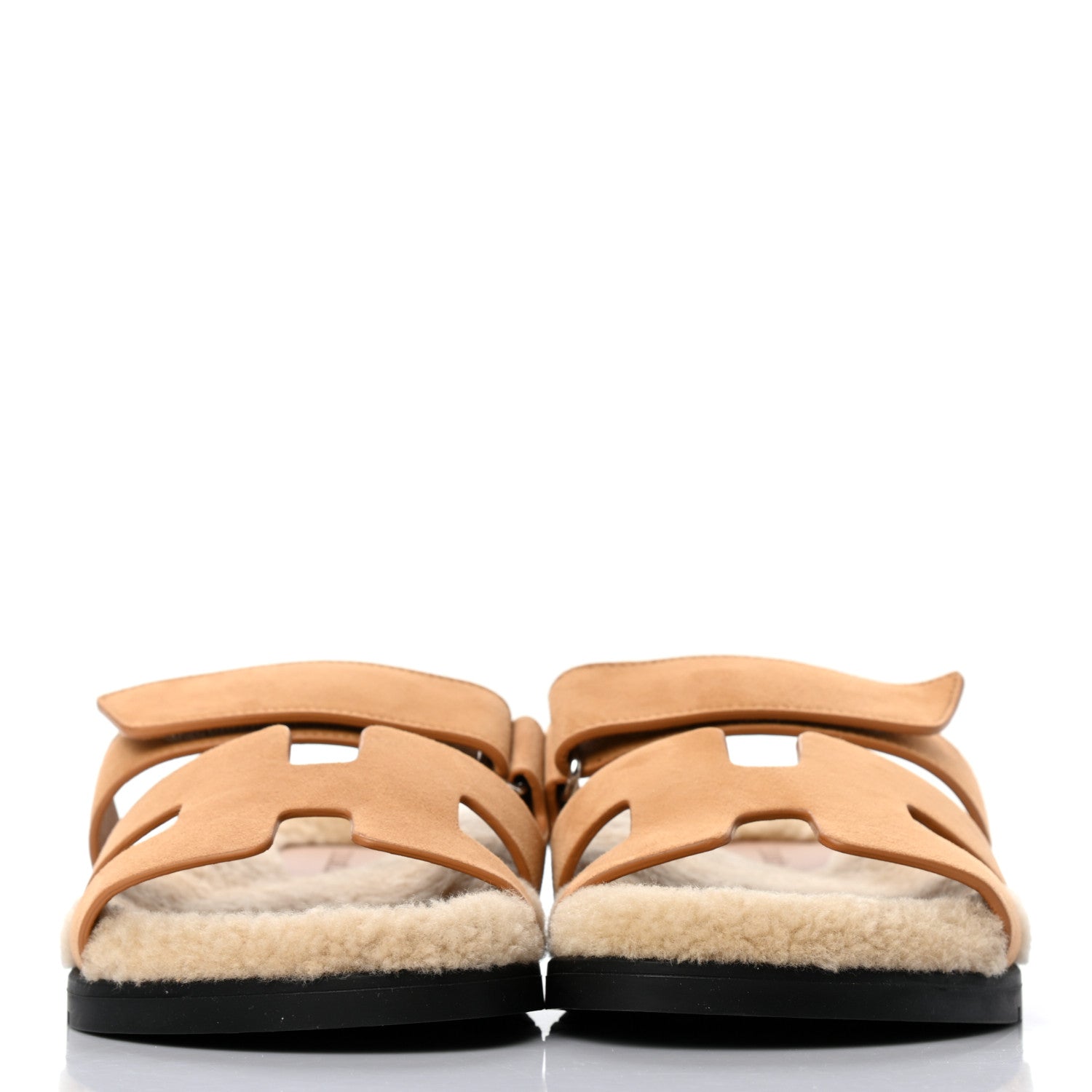 Hermes Suede Goatskin Woolskin Womens Chypre Sandals 37 Golden Beige 2 of 8