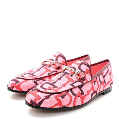 Gucci Betis Glamour Canvas Horsebit Print Womens Jordaan Loafers 36 Pink Rosso Ancora 4 of 10