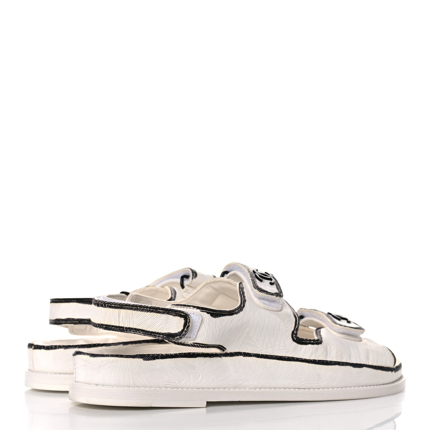 Chanel Printed Calfskin Velcro Dad Sandals 42 White Black 4 of 12