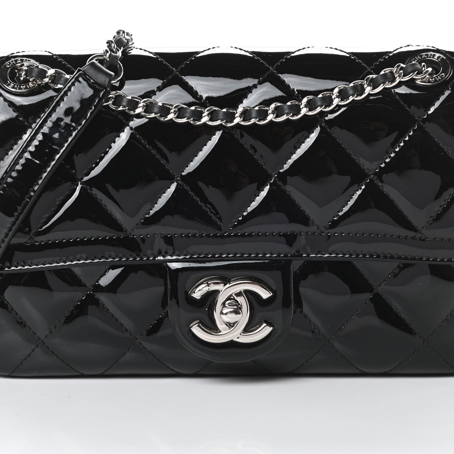 Patent Quilted Small Coco Shine Flap Black