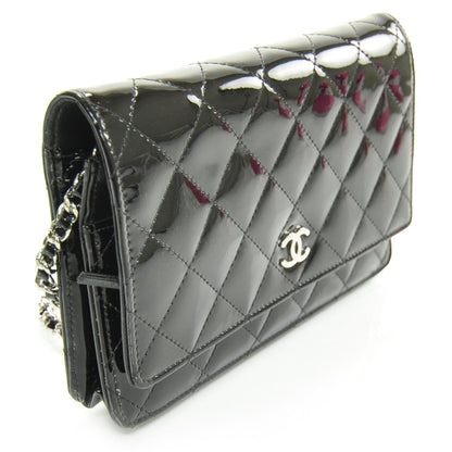 Chanel Patent Quilted Wallet On Chain WOC Black SHW 3 of 8