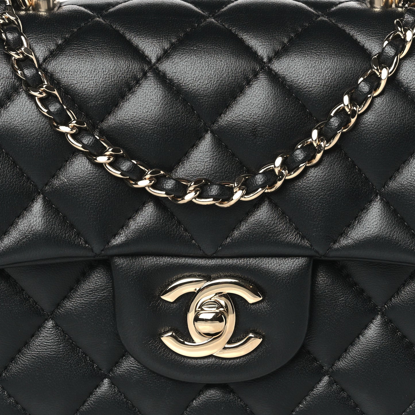 Lambskin Quilted Mini Top Handle Rectangular Flap Black