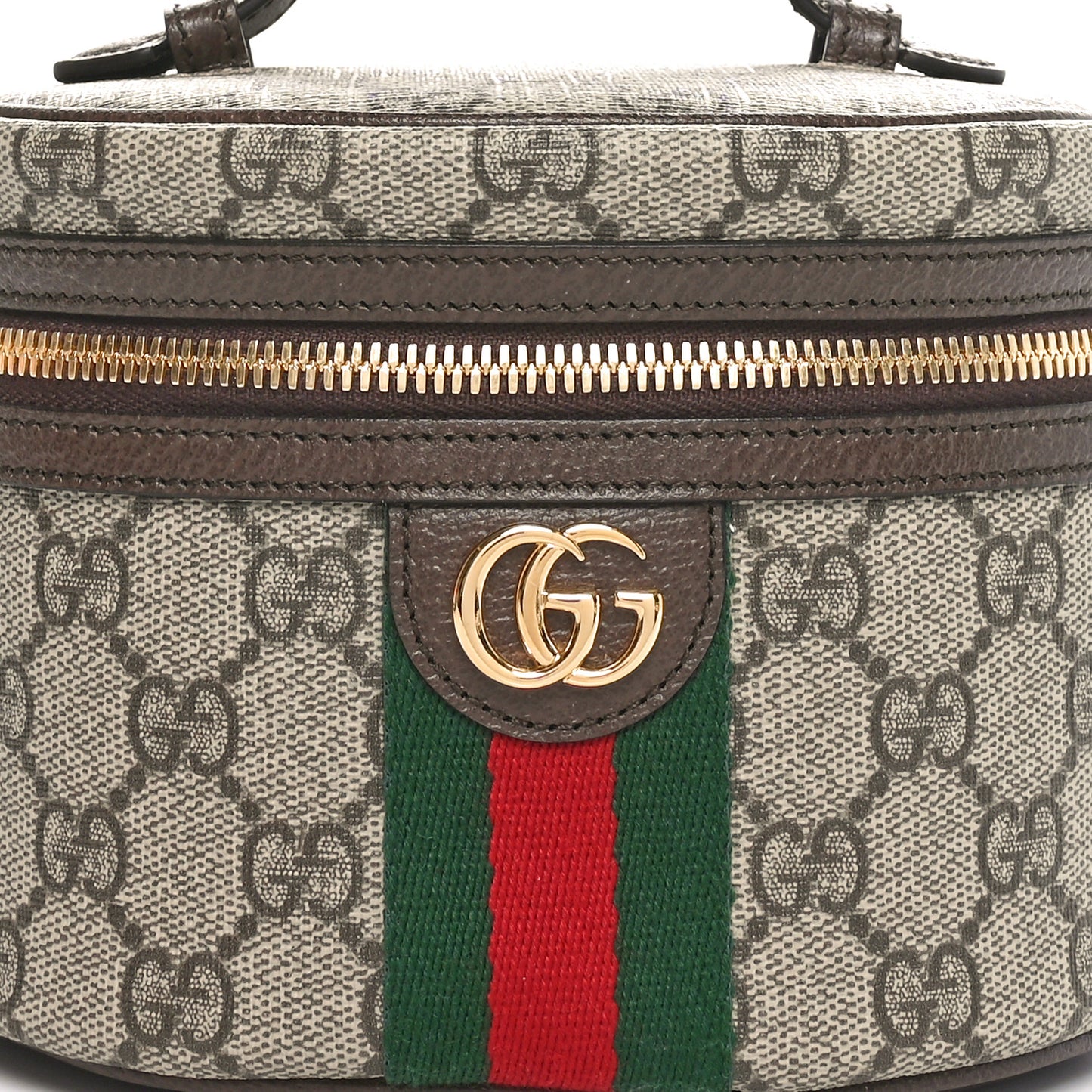 GG Supreme Monogram Textured Calfskin Web Ophidia Vanity Cosmetic Case Beige Ebony New Acero