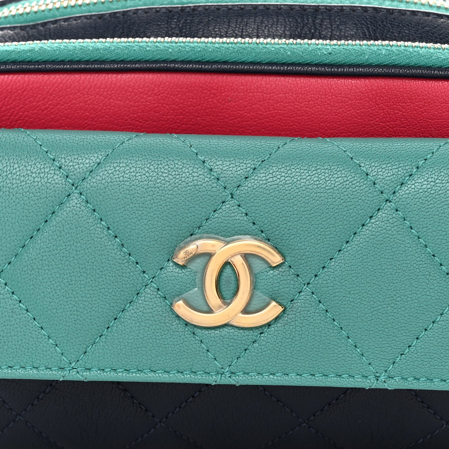 Goatskin Quilted Tri-Color In & Out Waist Bag Navy Turquoise Pink