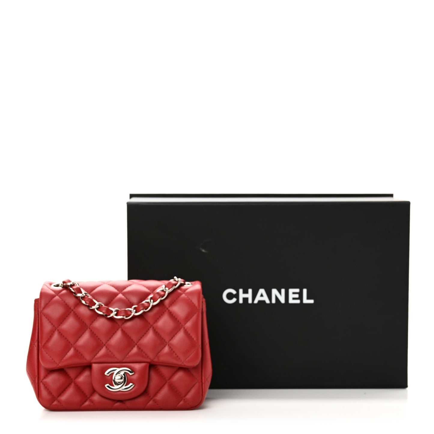 Lambskin Quilted Mini Square Flap Red