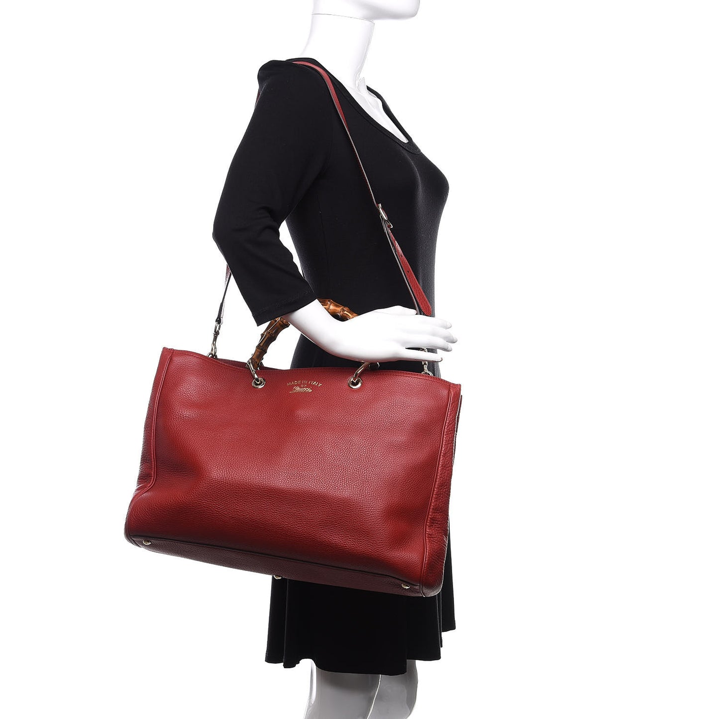 Calfskin Large Bamboo Shopper Tote Red