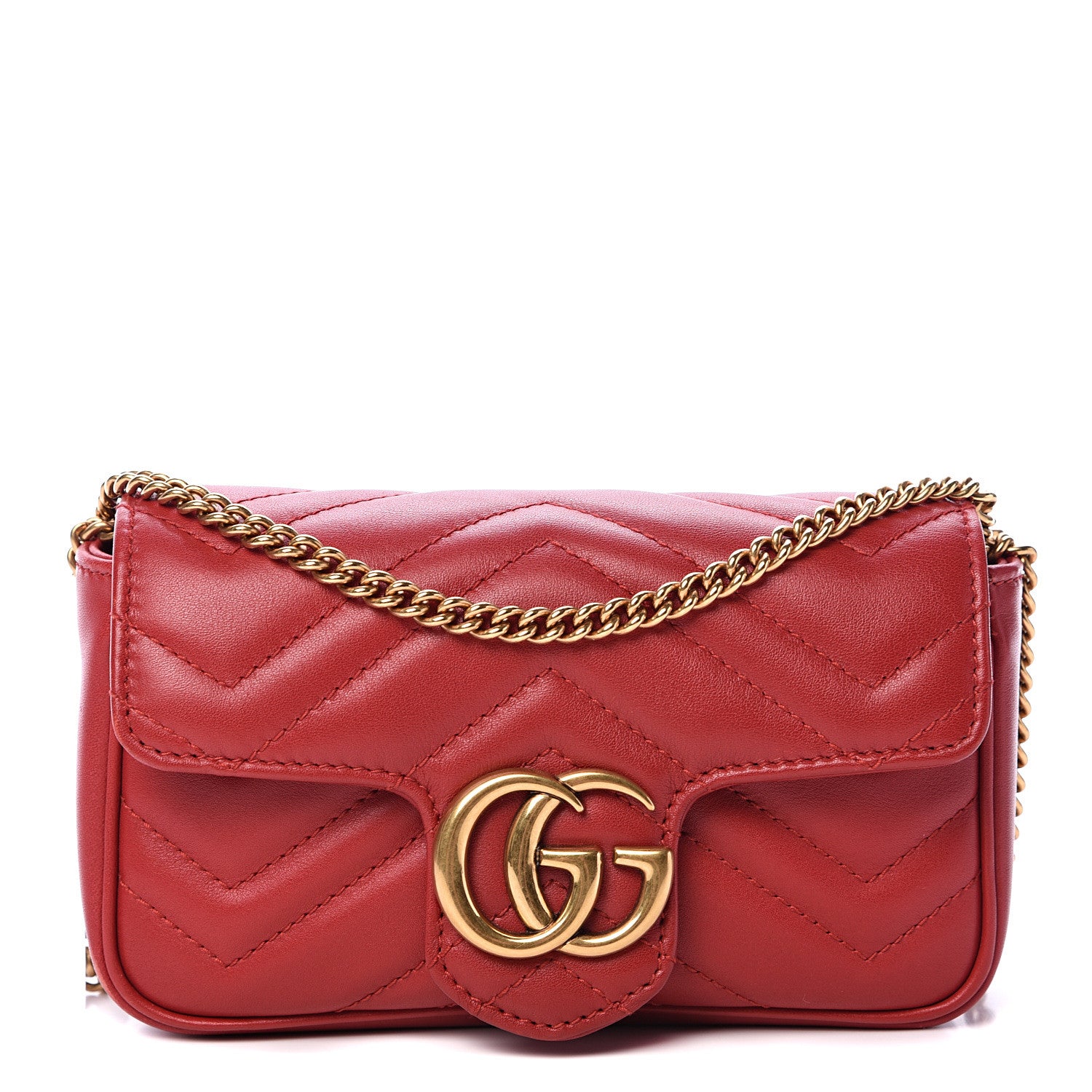 Gucci Calfskin Matelasse Super Mini GG Marmont Shoulder Bag Hibiscus Red 1 of 14