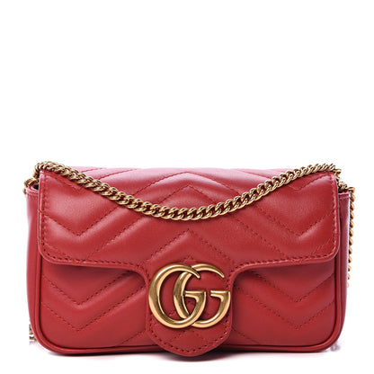 Gucci Calfskin Matelasse Super Mini GG Marmont Shoulder Bag Hibiscus Red 1 of 14