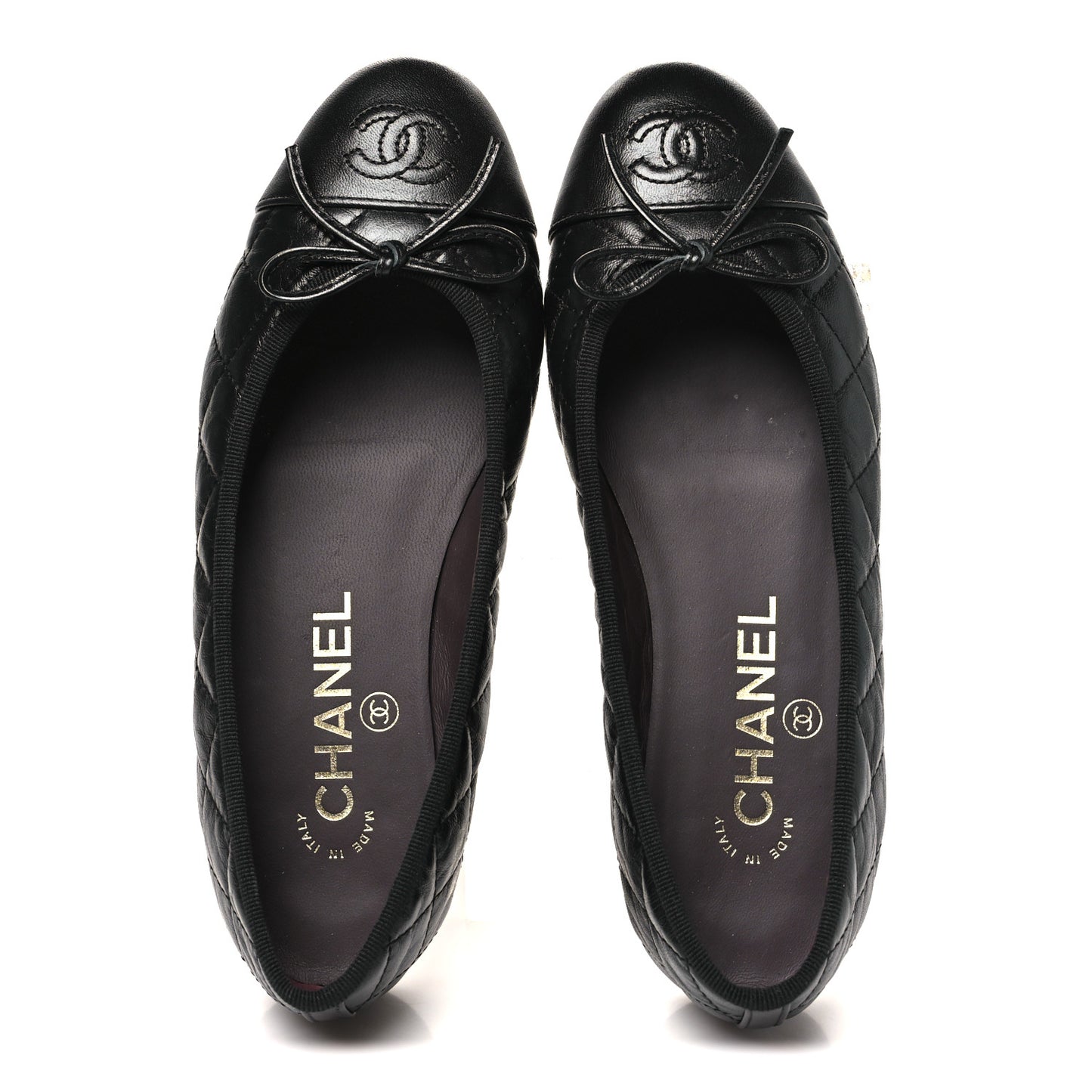 Aged Calfskin Quilted CC Cap Toe Ballerina Flats 35 Black