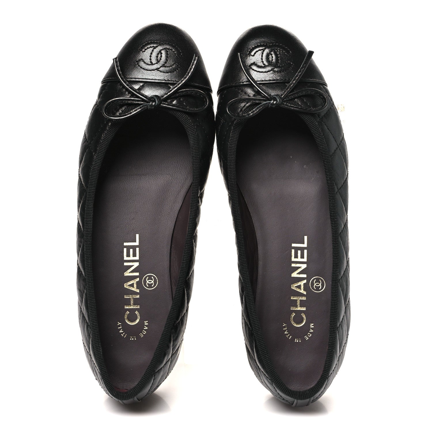 Chanel Aged Calfskin Quilted CC Cap Toe Ballerina Flats 35 Black 2 of 9