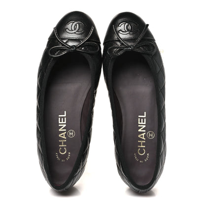 Chanel Aged Calfskin Quilted CC Cap Toe Ballerina Flats 35 Black 2 of 9